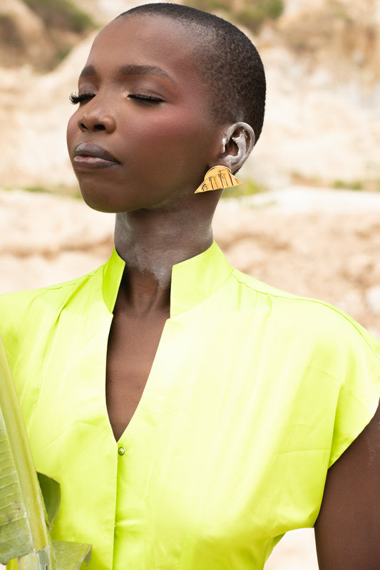 Model wearing asa stud gold plated earrings